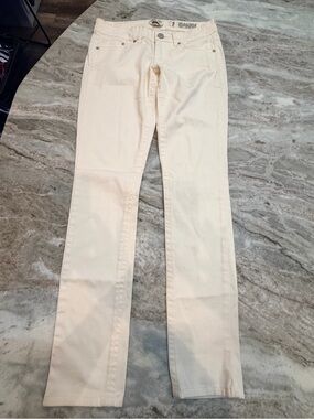 Indigo Rein Size 5 Cream Straight Leg Jeans Off White Stretch Denim Pants
